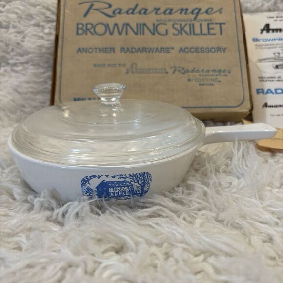 CORNING Vintage 10" Radarange Microwave Browning Skillet for Amana W/Box & Lid - Picture 2 of 6